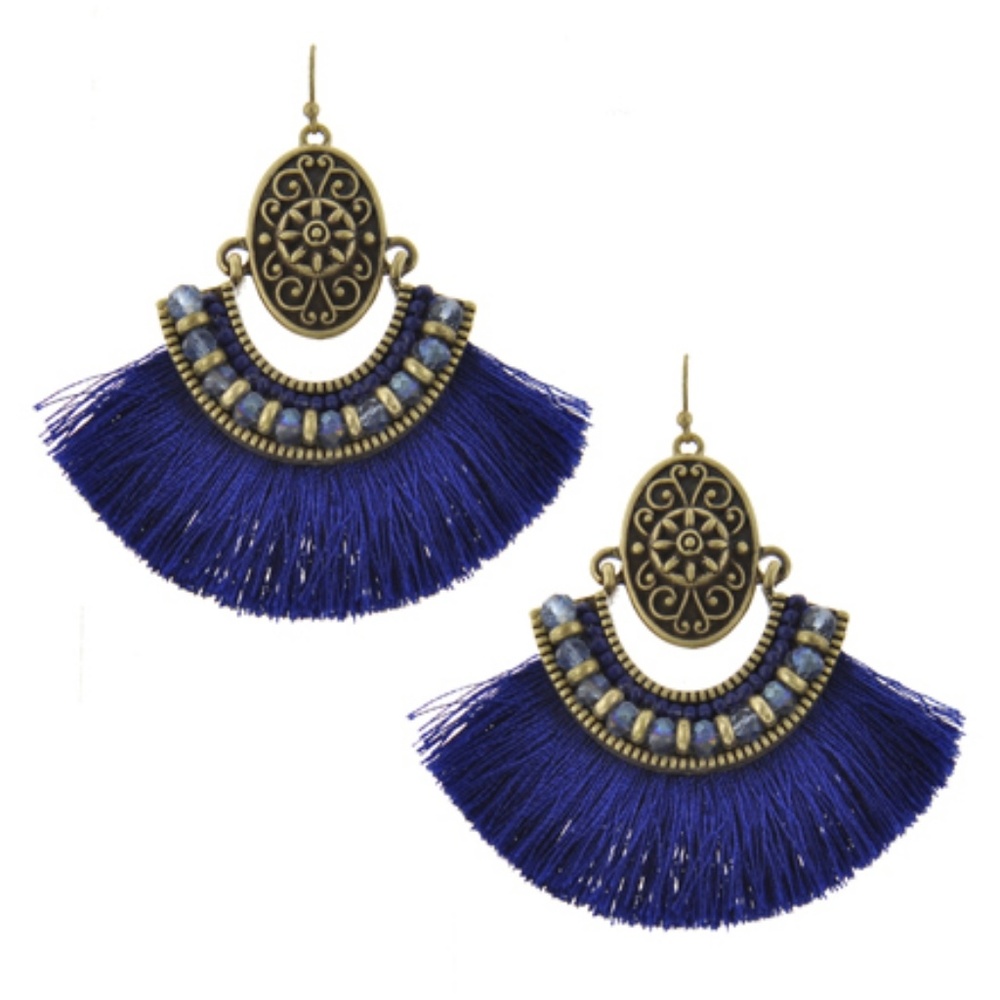 Blue Tread Tassel Earrings
